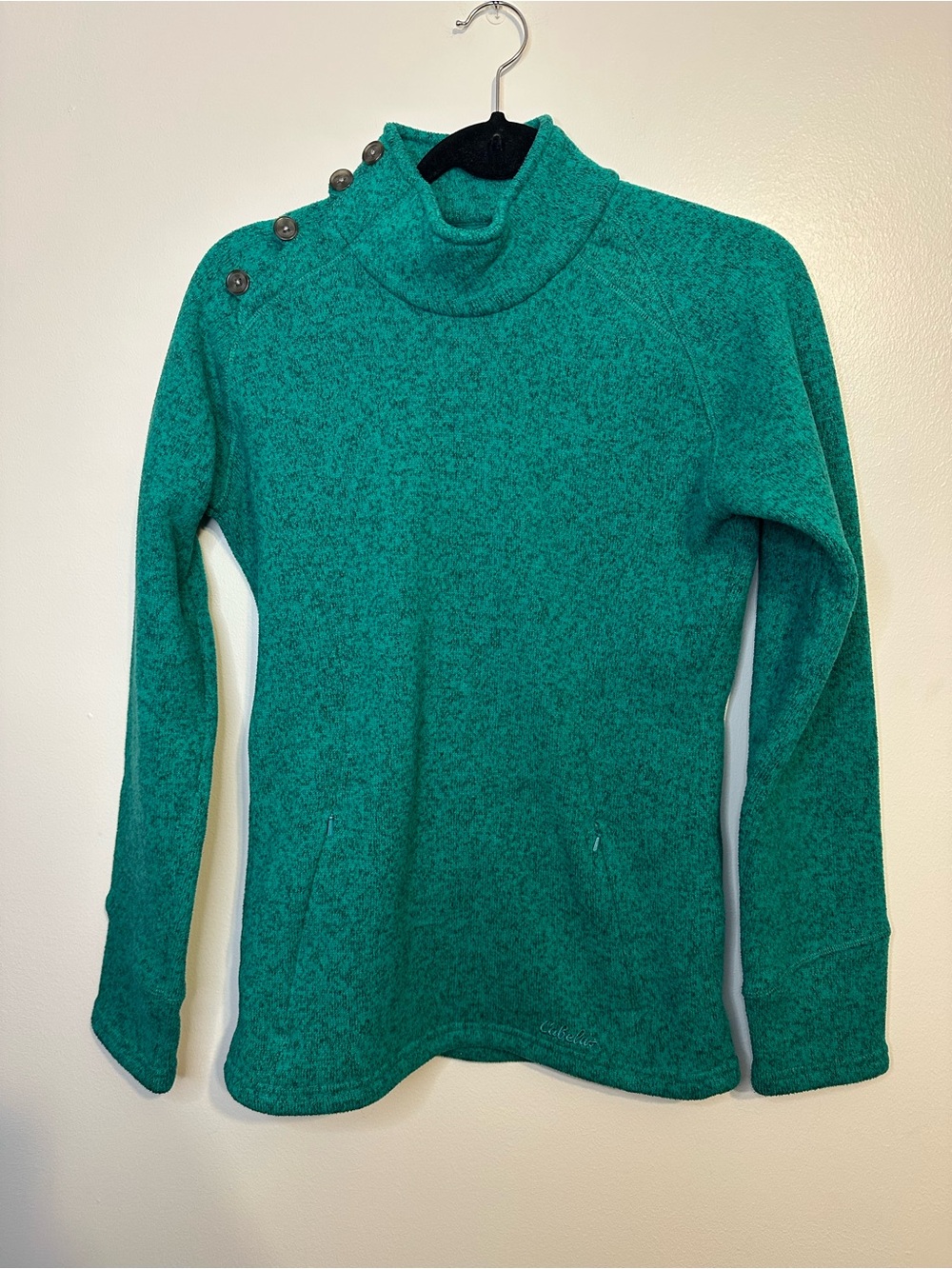 Cabelas Women’s Teal Green Button-Shoulder Turtleneck Sweater